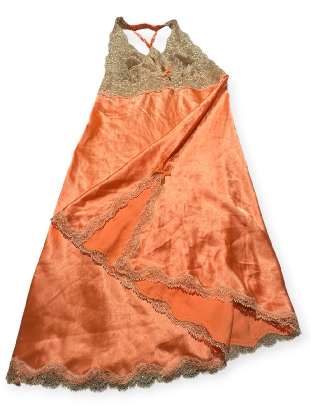 NWOT‎ Victoria's Secret Tangerine Satin & Lace Racerback Chemise Slip XS